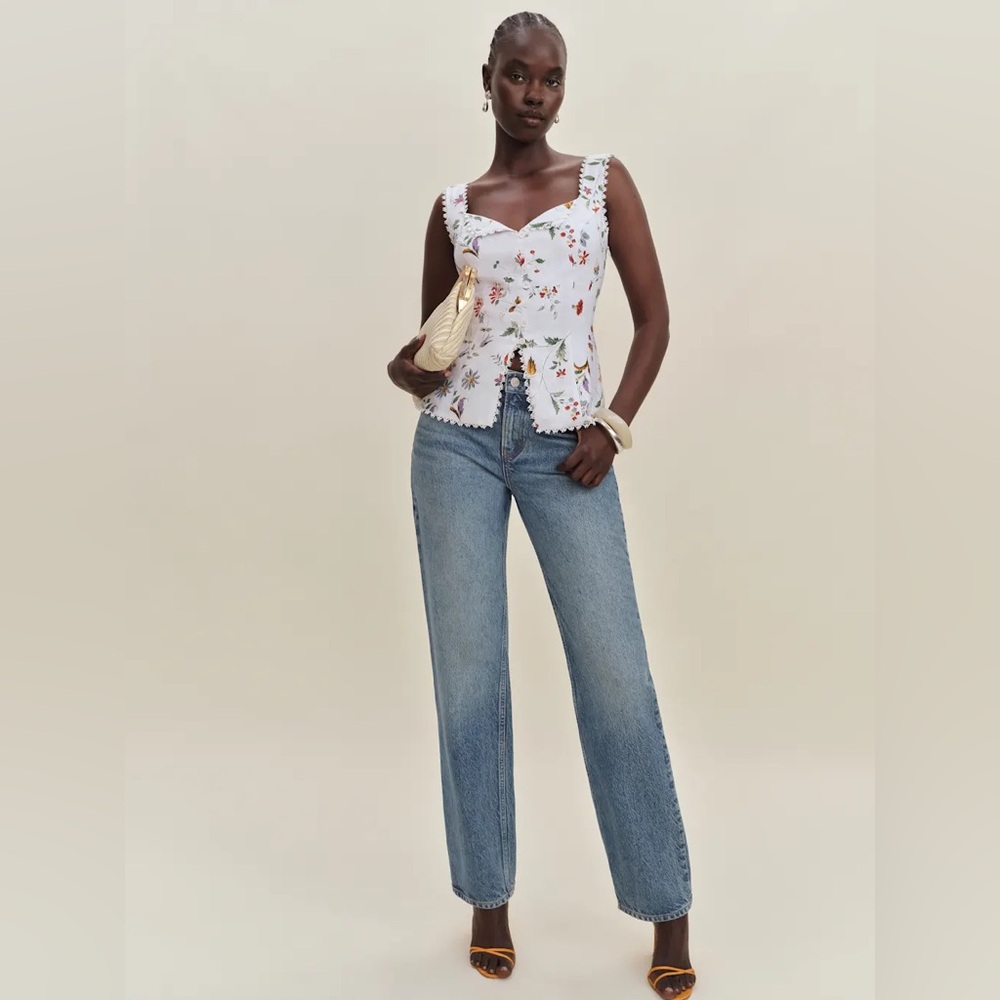 Reformation Viola Linen Top in Corsini. Brand new without tags,  never worn. - Picture 4 of 12